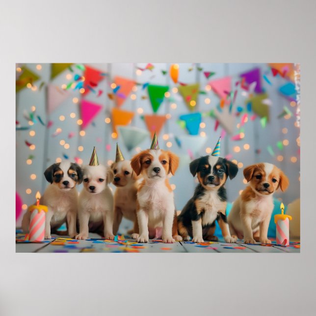 Affiche Conception de célébration d'anniversaire de chiots (Devant)