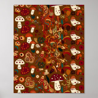 Affiche Conception de champignon sauvage d'art folklorique