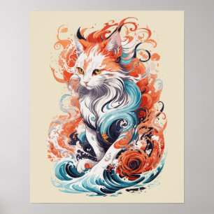 Affiche Conception de chat mignon dans le style néo-tradit