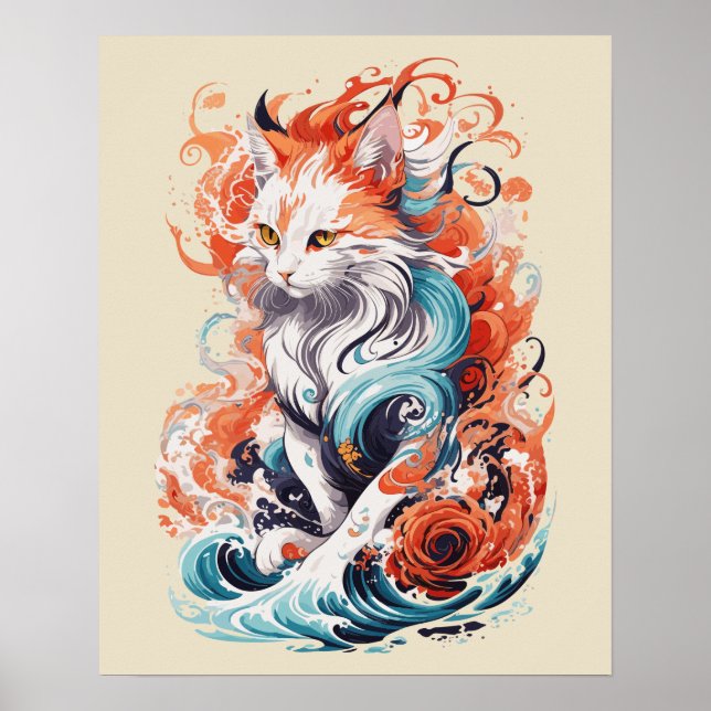 Affiche Conception de chat mignon dans le style néo-tradit (Devant)
