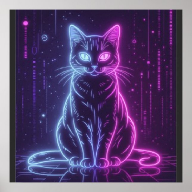 Affiche **Conception de chat néon – Art félin futuriste lu (Devant)