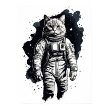 Conception de chat par astronaute d'encre noire