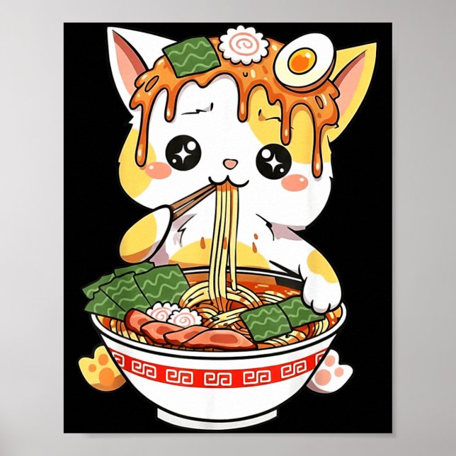 Affiche Conception de chat Ramen style Kawaii drôle anime  (Devant)