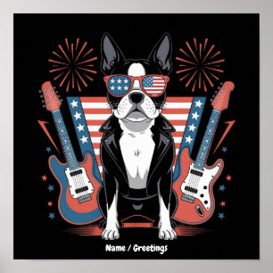 Affiche Conception de chien Terrier de Boston patriotique