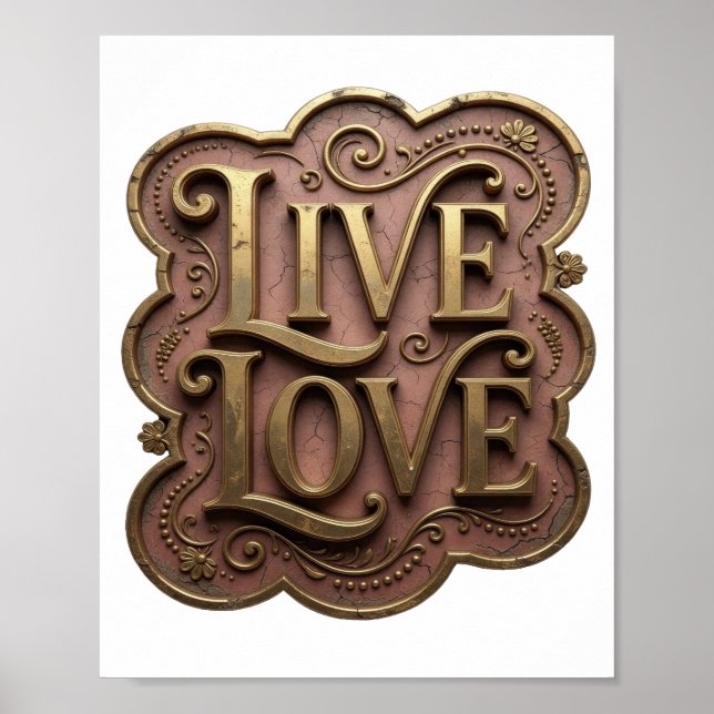 Affiche Conception de citation LIVE LOVE frappante en or (Devant)