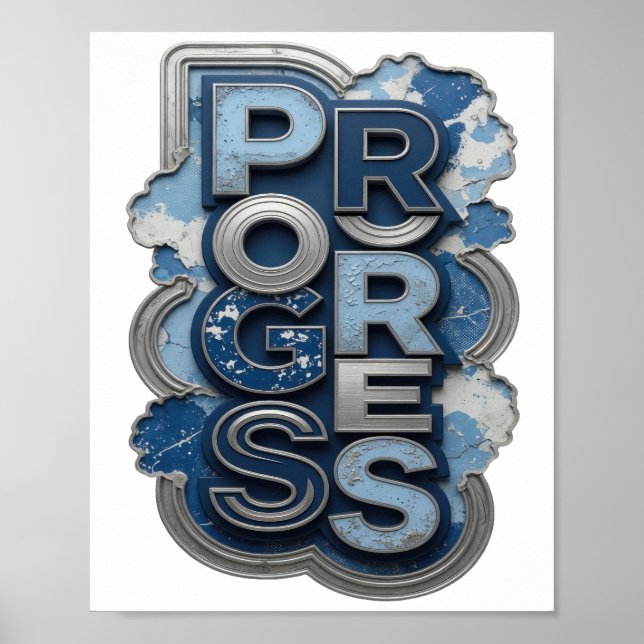 Affiche Conception de citation PROGRÈS argentée iconique (Devant)