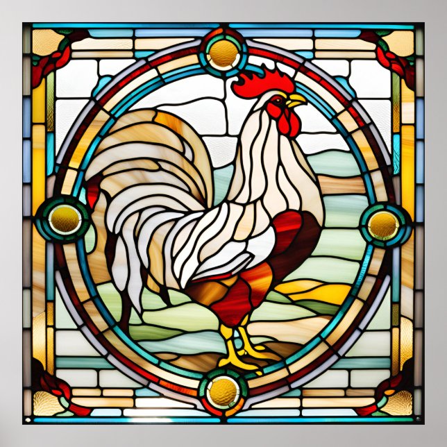 Affiche Conception de coq de look de verre (Devant)