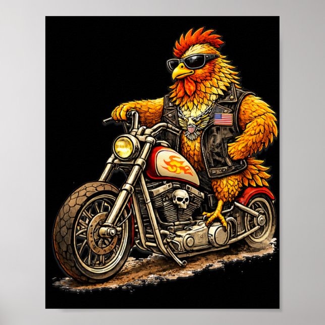 Affiche Conception de coq de motard drôle moto de poulet c (Devant)