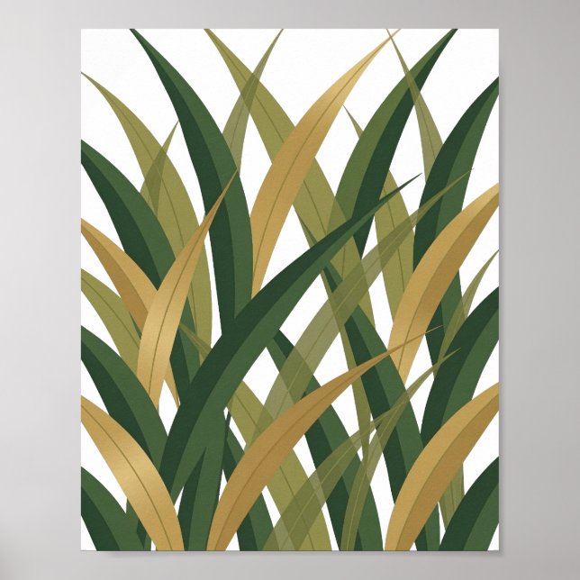 Affiche Conception de déclaration de feuilles dorées verte (Devant)