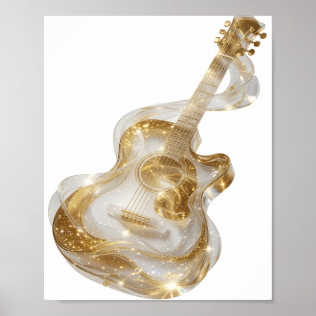Affiche Conception de déclaration de guitare dorée argenté (Devant)