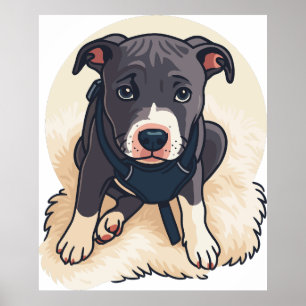 Affiche Conception de dessin animé de chiot Pitbull mignon