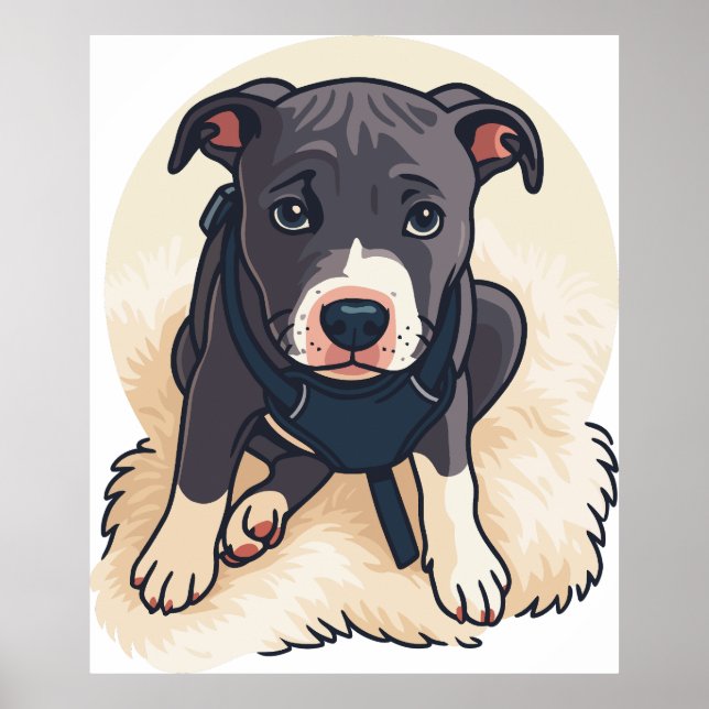 Affiche Conception de dessin animé de chiot Pitbull mignon (Devant)