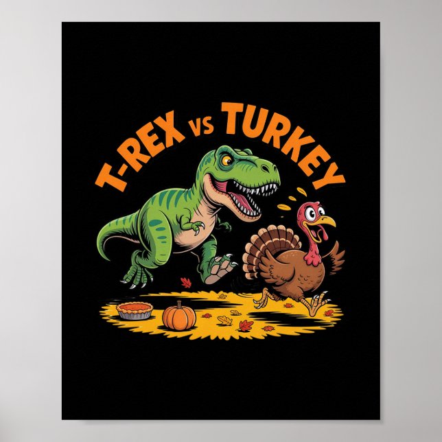 Affiche Conception de dinosaure drôle de Thanksgiving T-re (Devant)