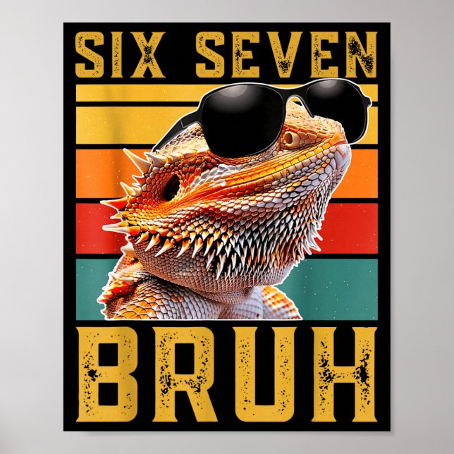 Affiche Conception de dragon barbu drôle mème Six Seven 6  (Devant)