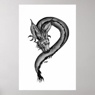 Affiche Conception de dragon noir et blanc