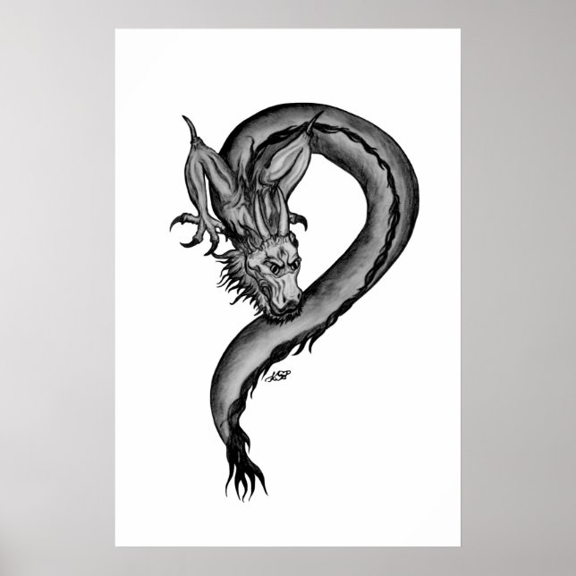 Affiche Conception de dragon noir et blanc (Devant)