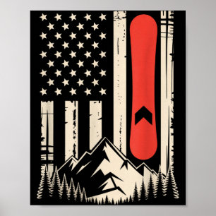 Affiche Conception de drapeau américain de montagne de sno