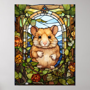 Affiche Conception de fenêtre en verre coloré de hamster m