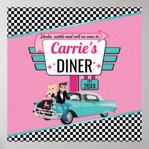 Affiche Conception de fête d'anniversaire rétro de diner d