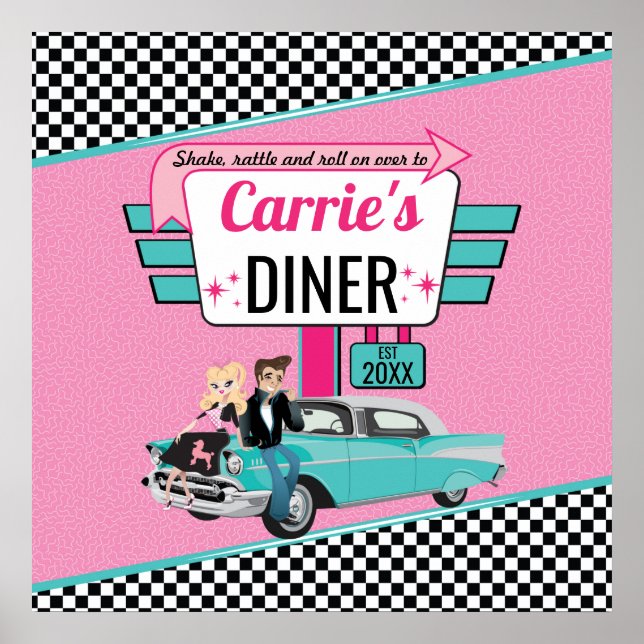Affiche Conception de fête d'anniversaire rétro de diner d (Devant)