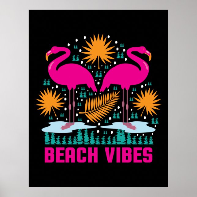 Affiche Conception de flamants roses de vibes de plage (Devant)