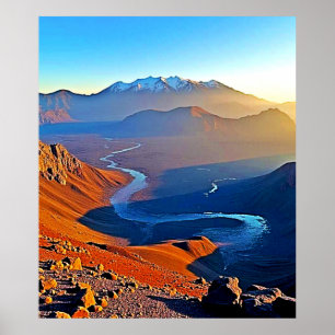 Affiche Conception de flux de vallée de montagne majestueu