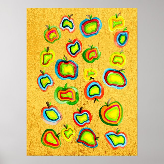 Affiche Conception de fruit d'aquarelle pomme funky (Devant)