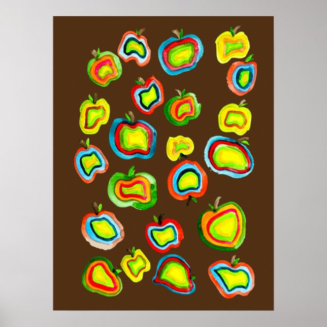 Affiche Conception de fruit d'aquarelle pomme funky (Devant)