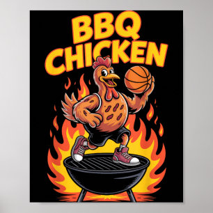 Affiche Conception de grillade de basket-ball drôle de pou