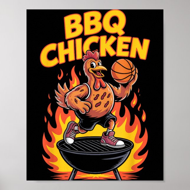 Affiche Conception de grillade de basket-ball drôle de pou (Devant)
