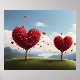 Affiche Conception de la Saint Valentin, Coeur sur les arb