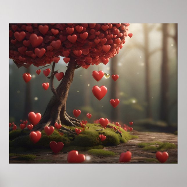 Affiche Conception de la Saint Valentin, Coeur sur les arb (Devant)