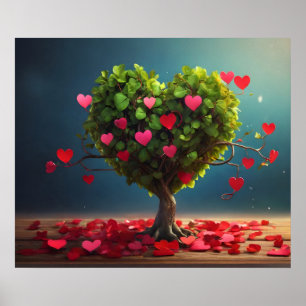 Affiche Conception de la Saint Valentin, Coeur sur les arb