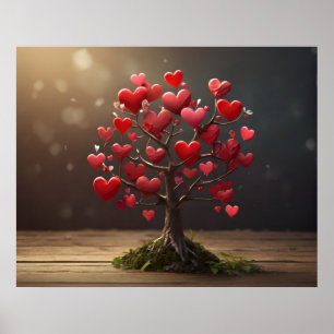Affiche Conception de la Saint Valentin, Coeur sur les arb