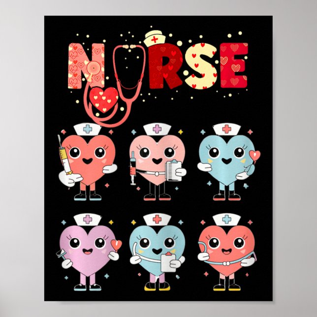 Affiche Conception de la Saint-Valentin Cœurs d'infirmière (Devant)