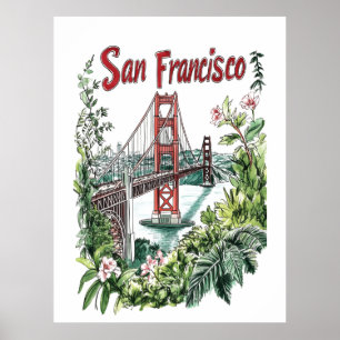 Affiche Conception de l'aquarelle du pont du Golden Gate d