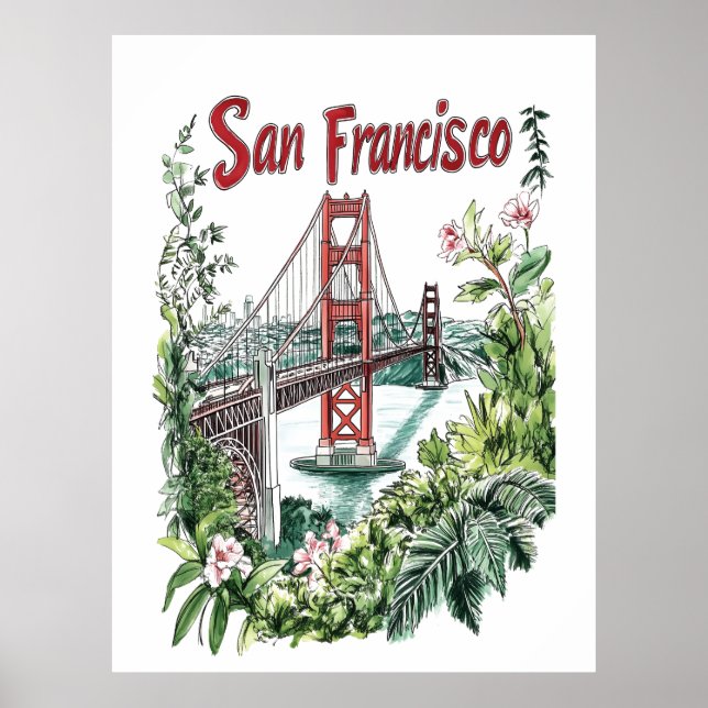 Affiche Conception de l'aquarelle du pont du Golden Gate d (Devant)