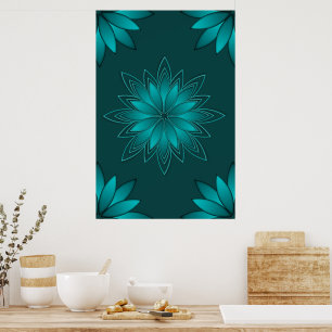 Affiche Conception de mandala à feuilles sarcelles sur fon