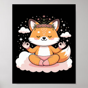 Affiche Conception de mandala de pose de lotus de renard d