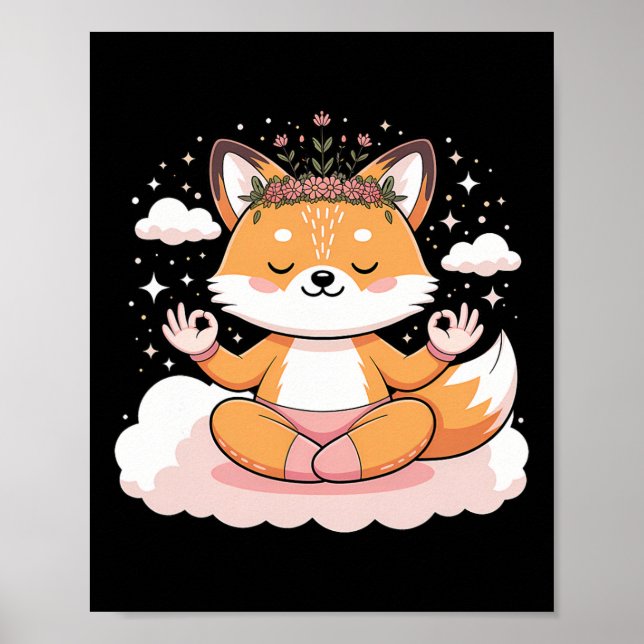 Affiche Conception de mandala de pose de lotus de renard d (Devant)