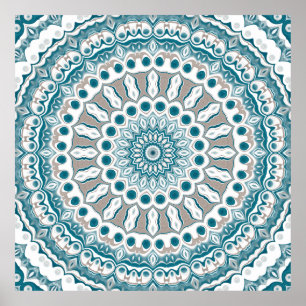 Affiche Conception de mandala radiante sarcelle et crème