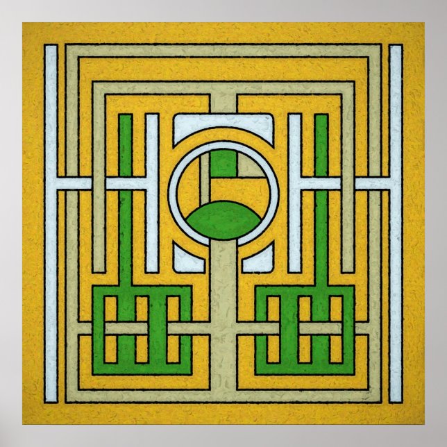 Affiche Conception de Maze Abstrait géométrique jaune et v (Devant)