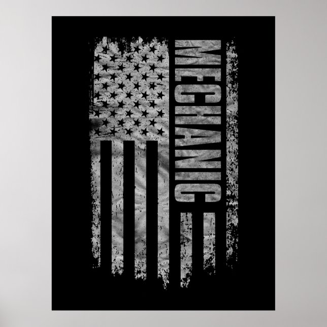 Affiche Conception de mécanicien drapeau USA en détresse (Devant)