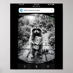 Affiche Conception de mème de caméra de porte Raccoon Cash