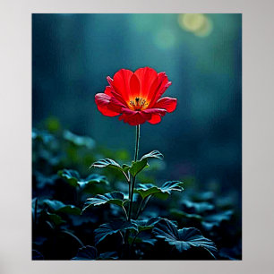 Affiche Conception de mise au point sur une seule fleur ro