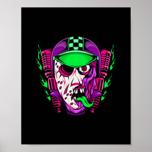 Affiche Conception de motard horreur néon Zombie Rider