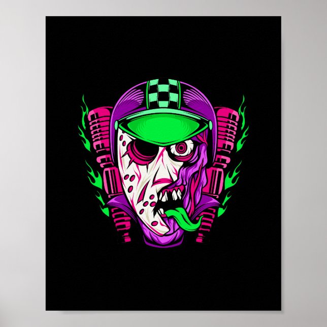 Affiche Conception de motard horreur néon Zombie Rider (Devant)