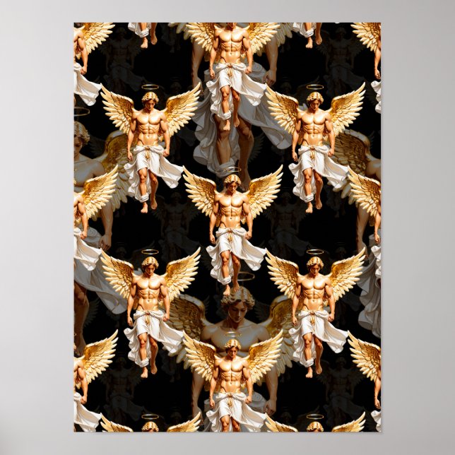 Affiche Conception de motif d'anges dorés célestes  (Devant)
