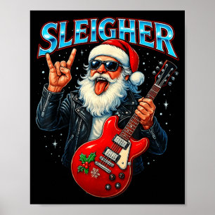 Affiche Conception de Noël en métal drôle de Santa Rock Sl