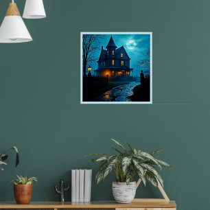 Affiche Conception de nuit au clair de lune bleu du manoir
